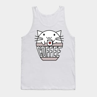 Cat in coffee cup with warped text holding coffee cup with heart Tank Top